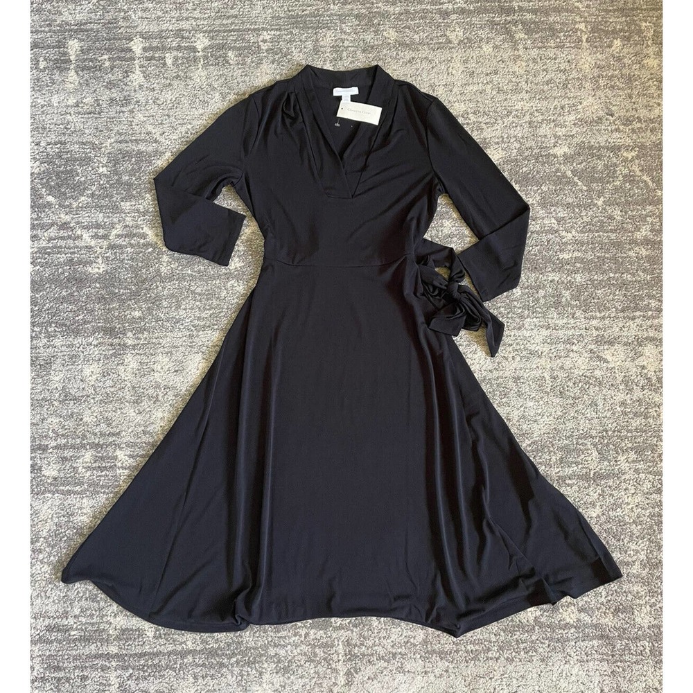Charter Club Womens S Dress Black 3/4 Sleeve V-Neck Tie NWT P1